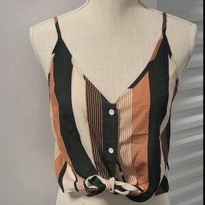Striped Button-Down Tie-Front Cami - S